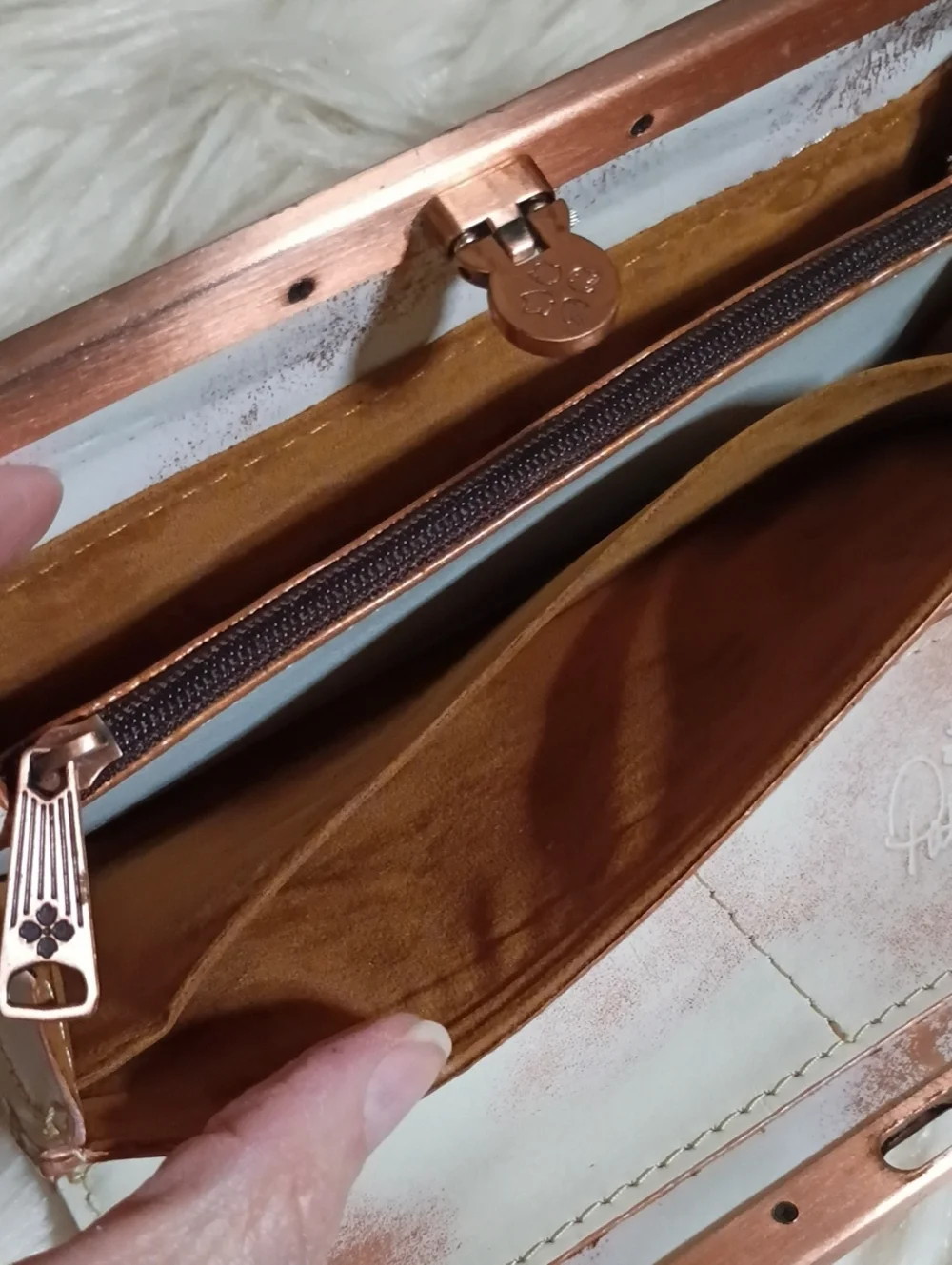 Leather embossed Floral Wallet copper Rose Gold Patricia Nash